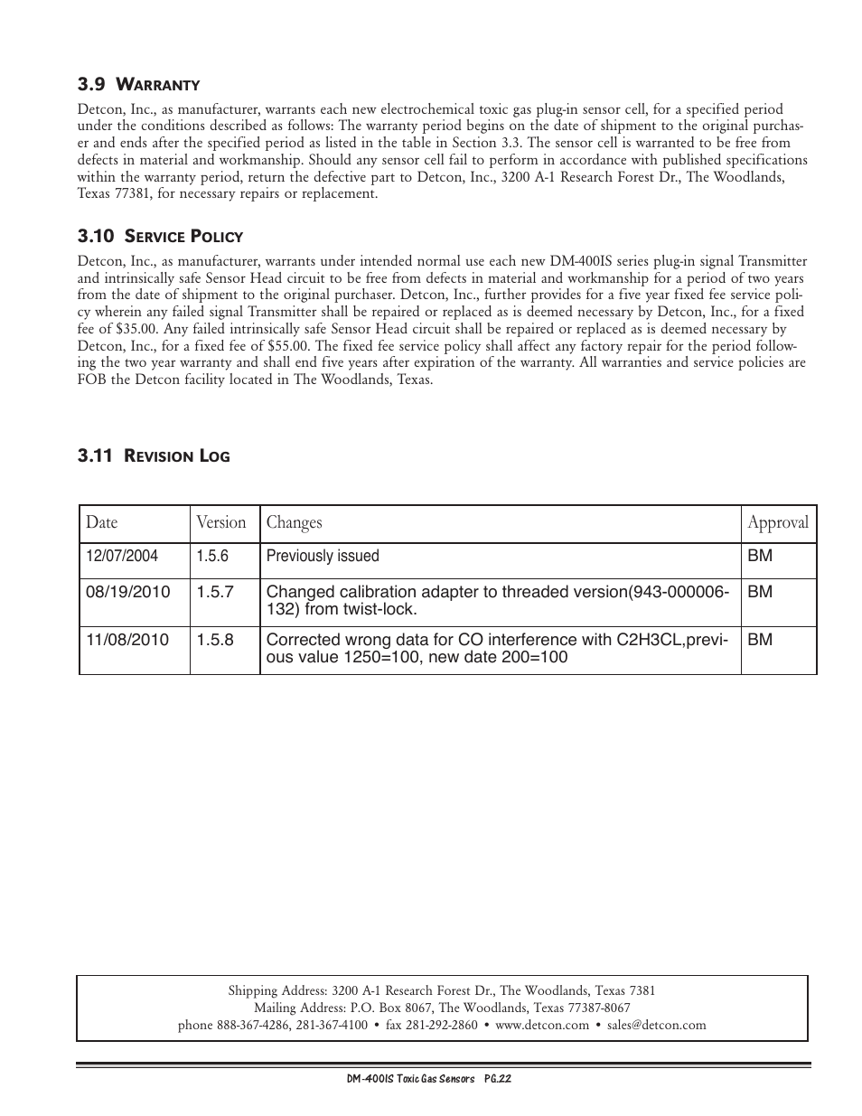 Detcon DM-400IS User Manual | Page 22 / 22