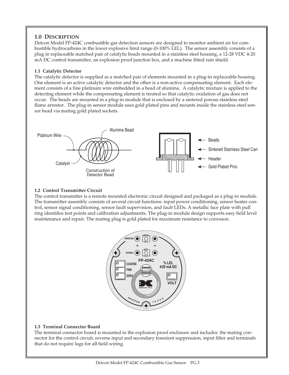 Alumina bead platinum wire catalyst | Detcon FP-424C User Manual | Page 3 / 15