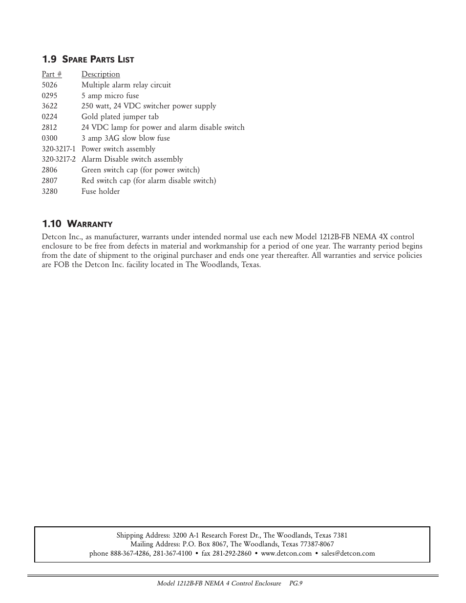 10 w | Detcon 1212B-FB User Manual | Page 9 / 9
