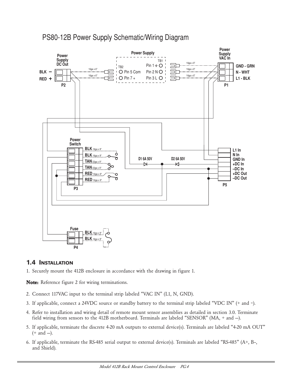 Ps80-12b power supply schematic/wiring diagram | Detcon 412B User Manual | Page 4 / 6