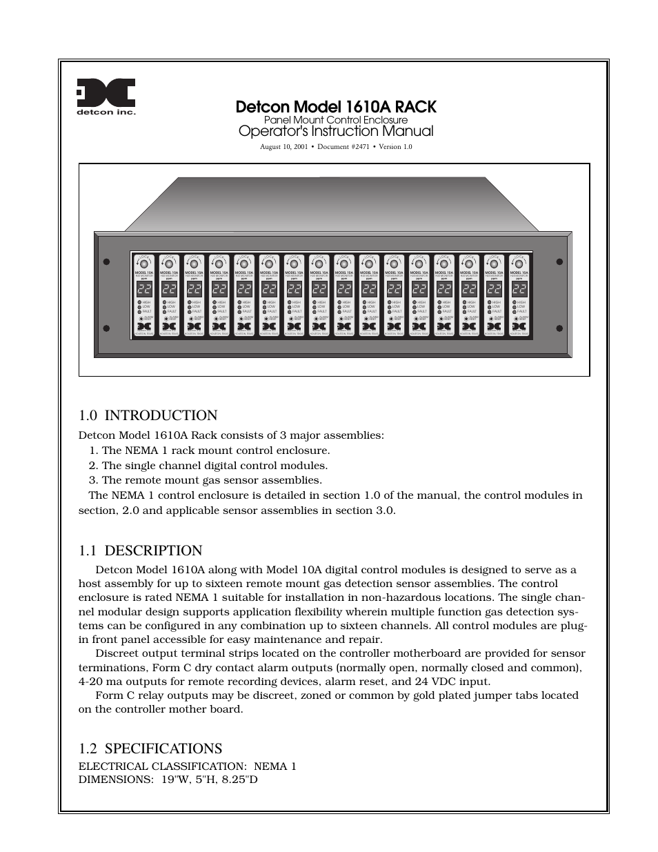 Detcon 1610A RACK User Manual | 3 pages
