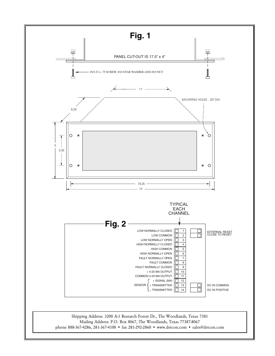 Fig. 1, Fig. 2, Typical each channel | Detcon 1610A RACK User Manual | Page 3 / 3