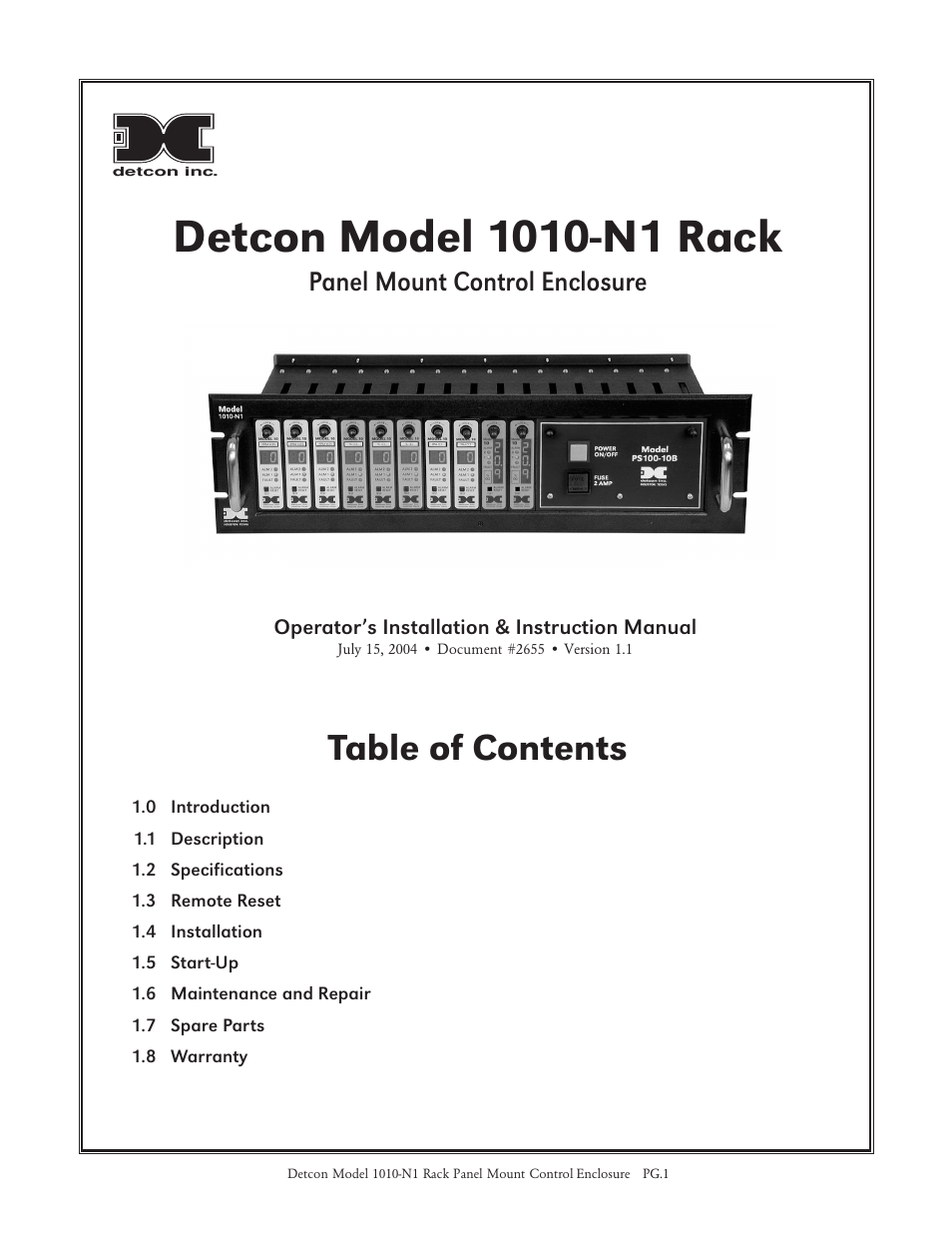 Detcon 1010-N1 Rack User Manual | 5 pages