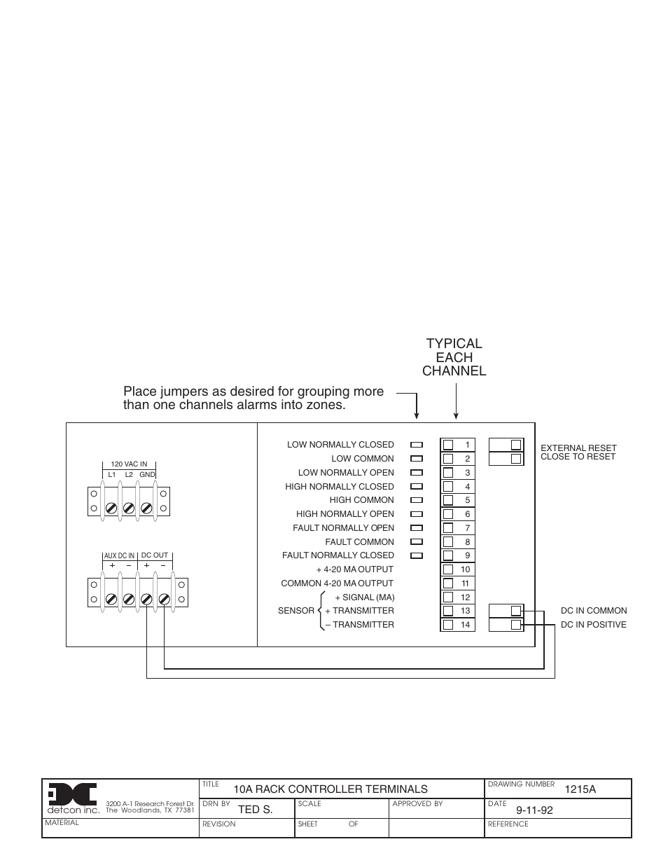 Typical each channel | Detcon 1010A RACK User Manual | Page 2 / 3