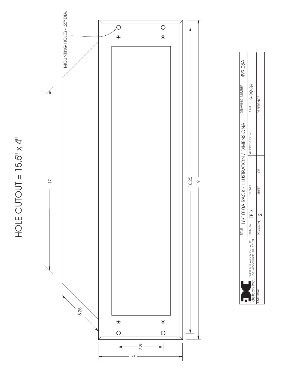 Hole cut out = 15.5" x 4 | Detcon 1010A RACK User Manual | Page 3 / 3