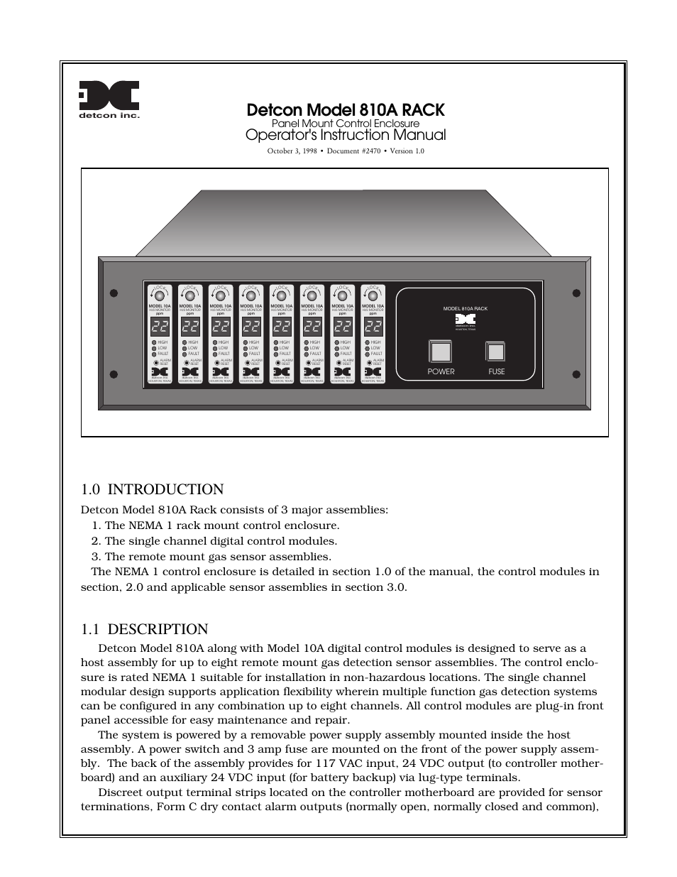 Detcon 810A RACK User Manual | 4 pages