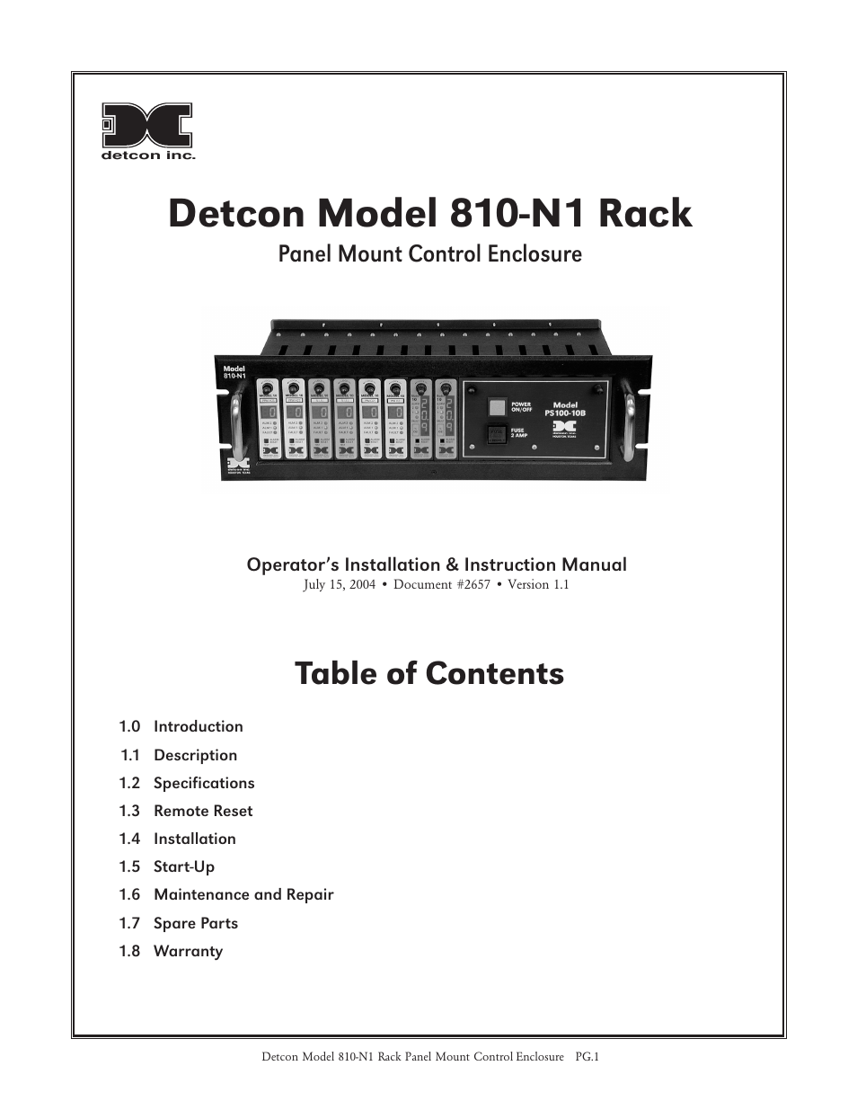 Detcon 810-N1 Rack User Manual | 5 pages