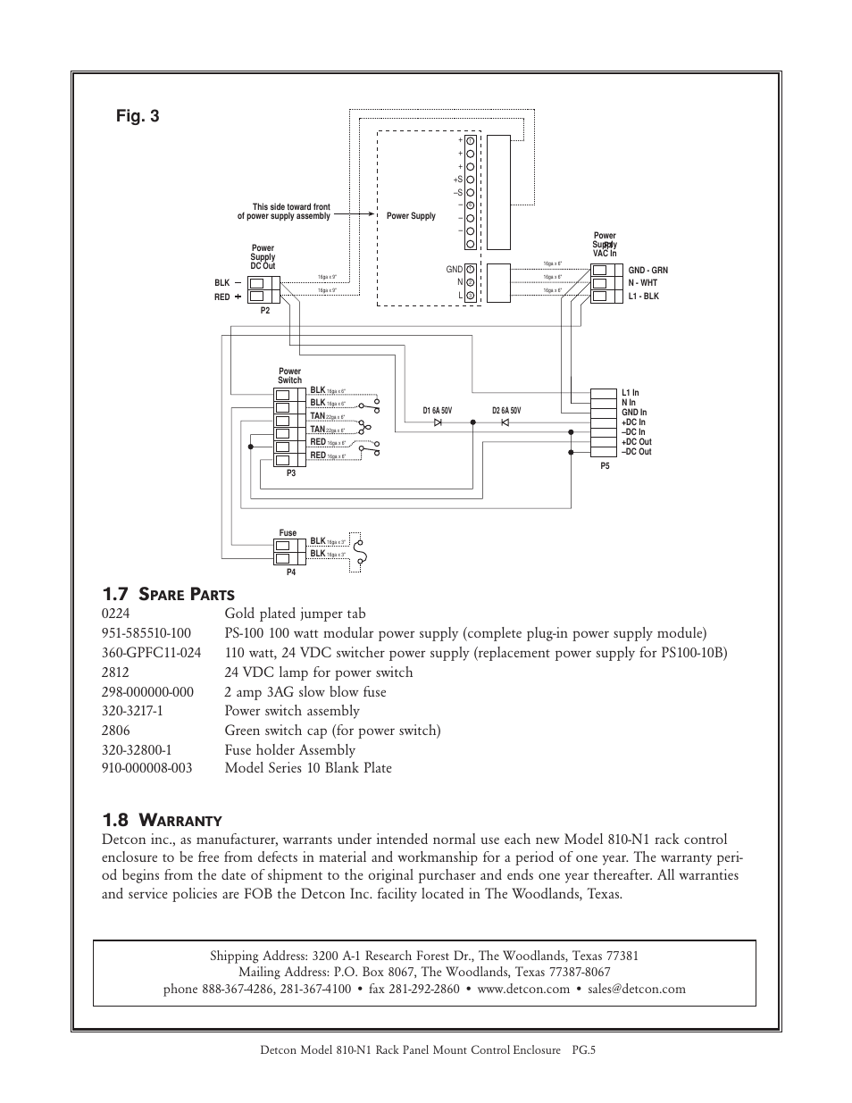 Fig. 3, Pare, Arts | Arranty | Detcon 810-N1 Rack User Manual | Page 5 / 5