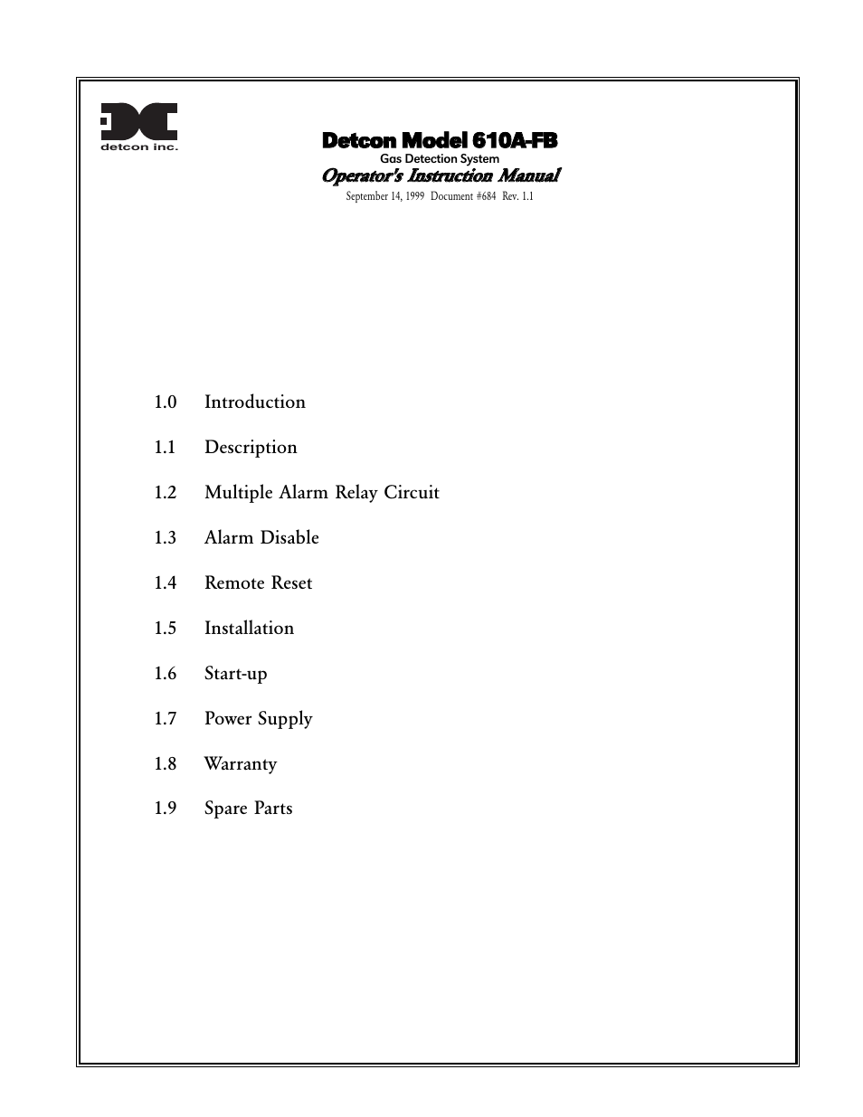 Detcon 610A-FB User Manual | 7 pages