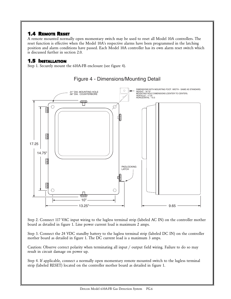 11 4 r r, 11 5 ii, Figure 4 - dimensions/mounting detail | Detcon 610A-FB User Manual | Page 6 / 7