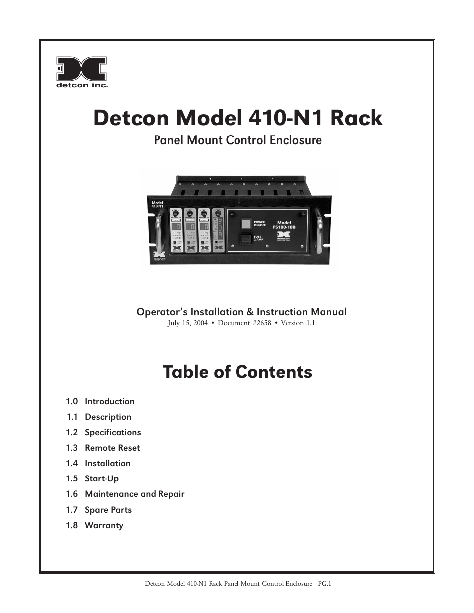 Detcon 410-N1 Rack User Manual | 5 pages