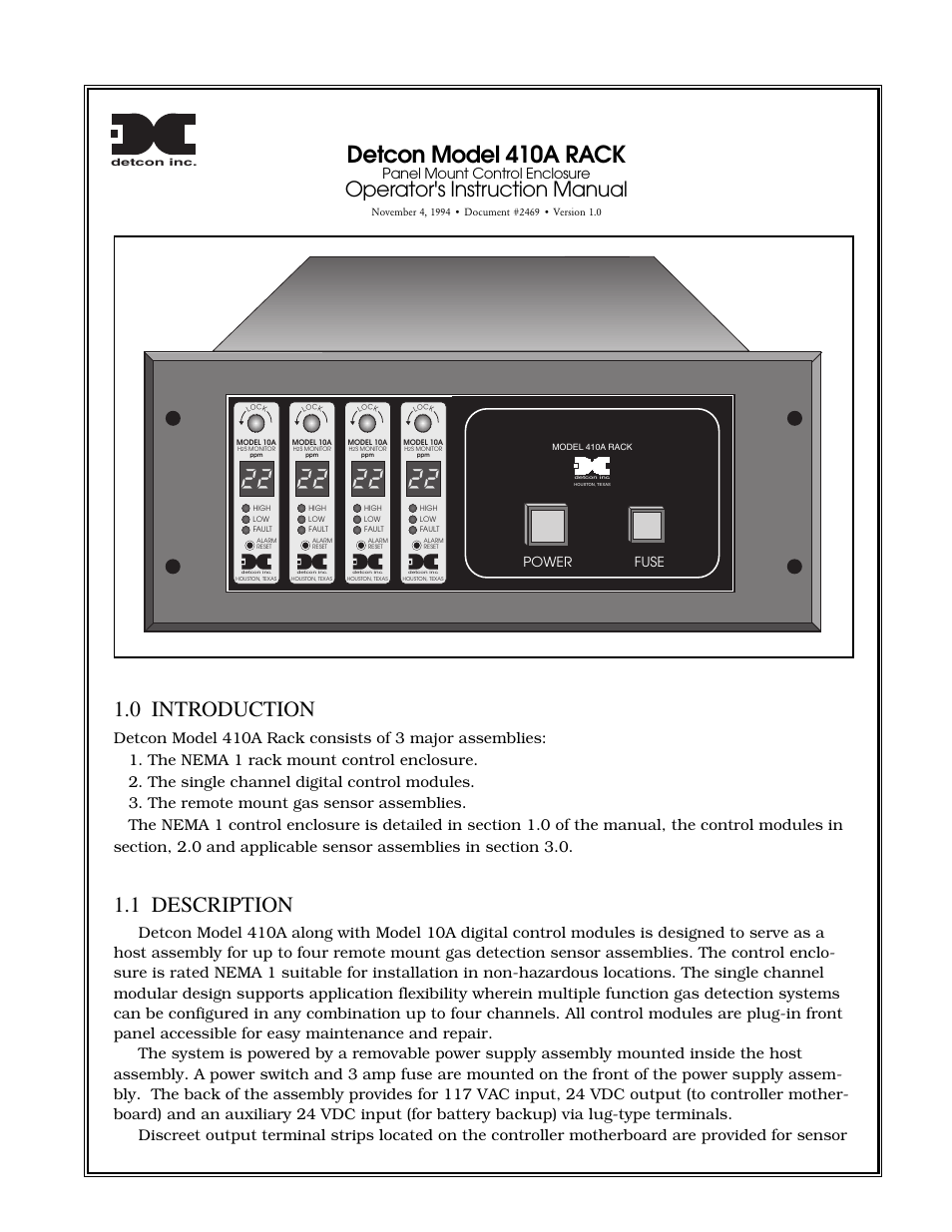 Detcon 410A RACK User Manual | 4 pages