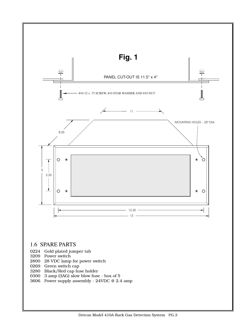 Fig. 1, 6 spare parts | Detcon 410A RACK User Manual | Page 3 / 4