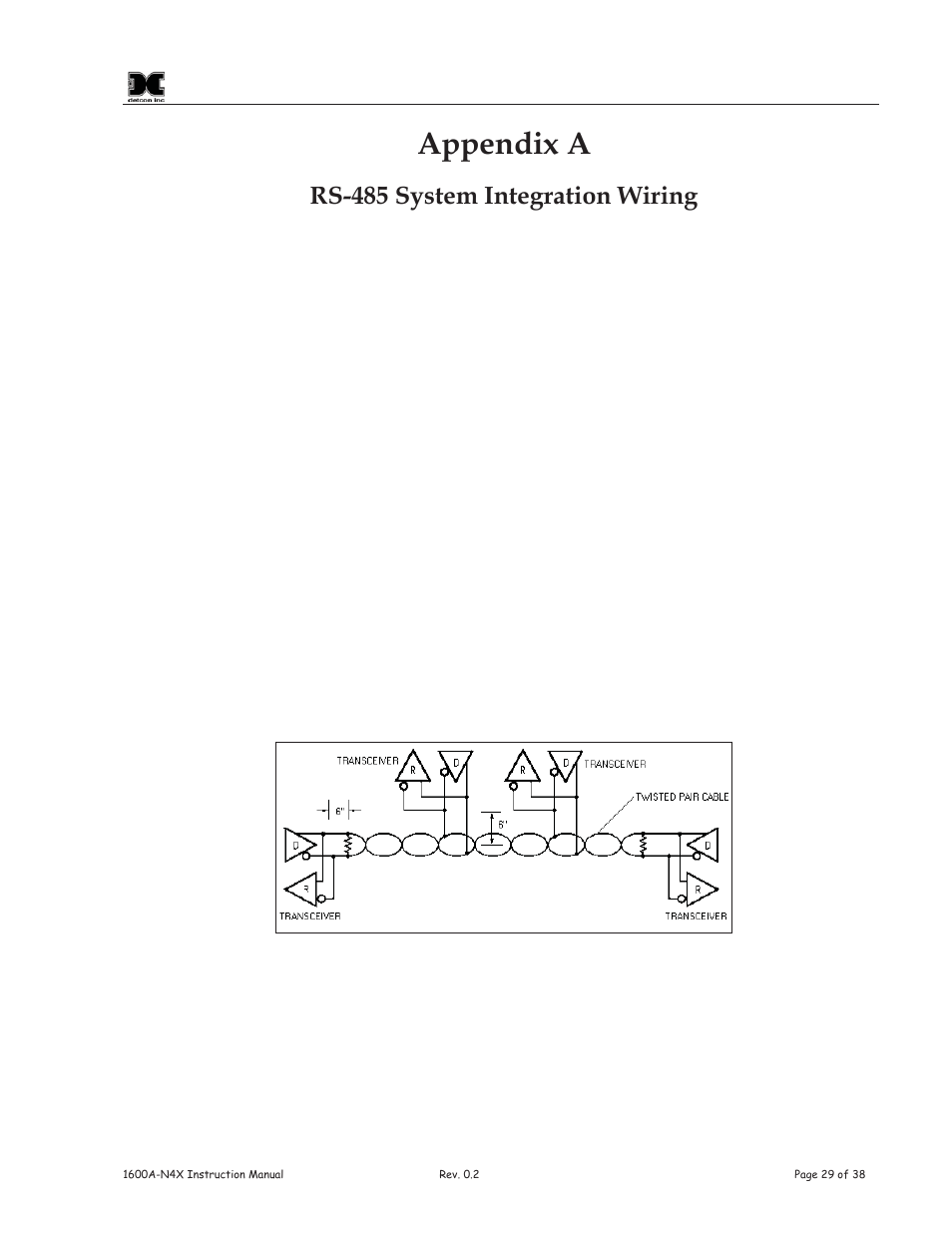 Appendix a, Rs-485 system integration wiring | Detcon 1600A-N4X User Manual | Page 33 / 48