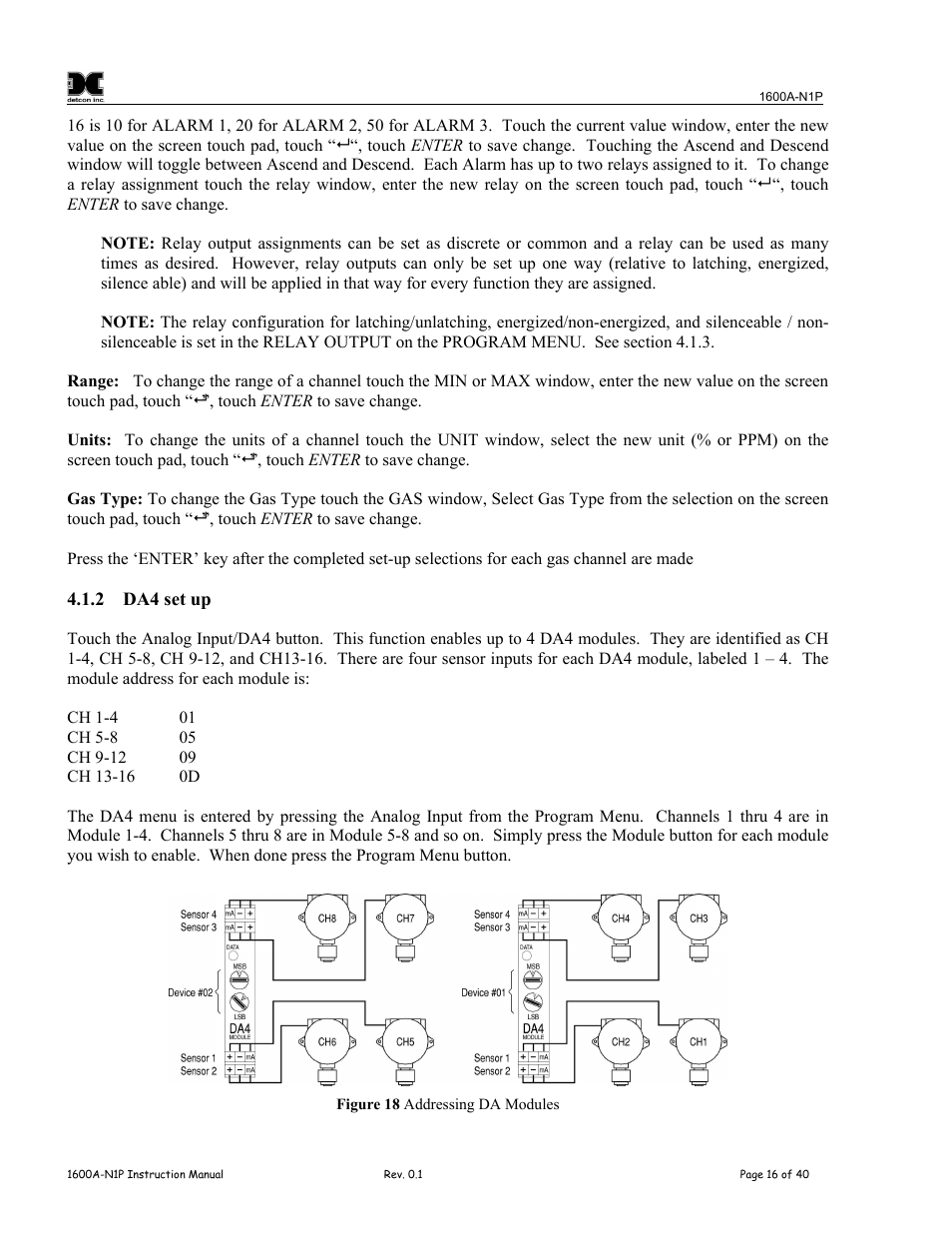 Da4 set up, Figure 18 addressing da modules | Detcon 1600A-N1P User Manual | Page 20 / 52