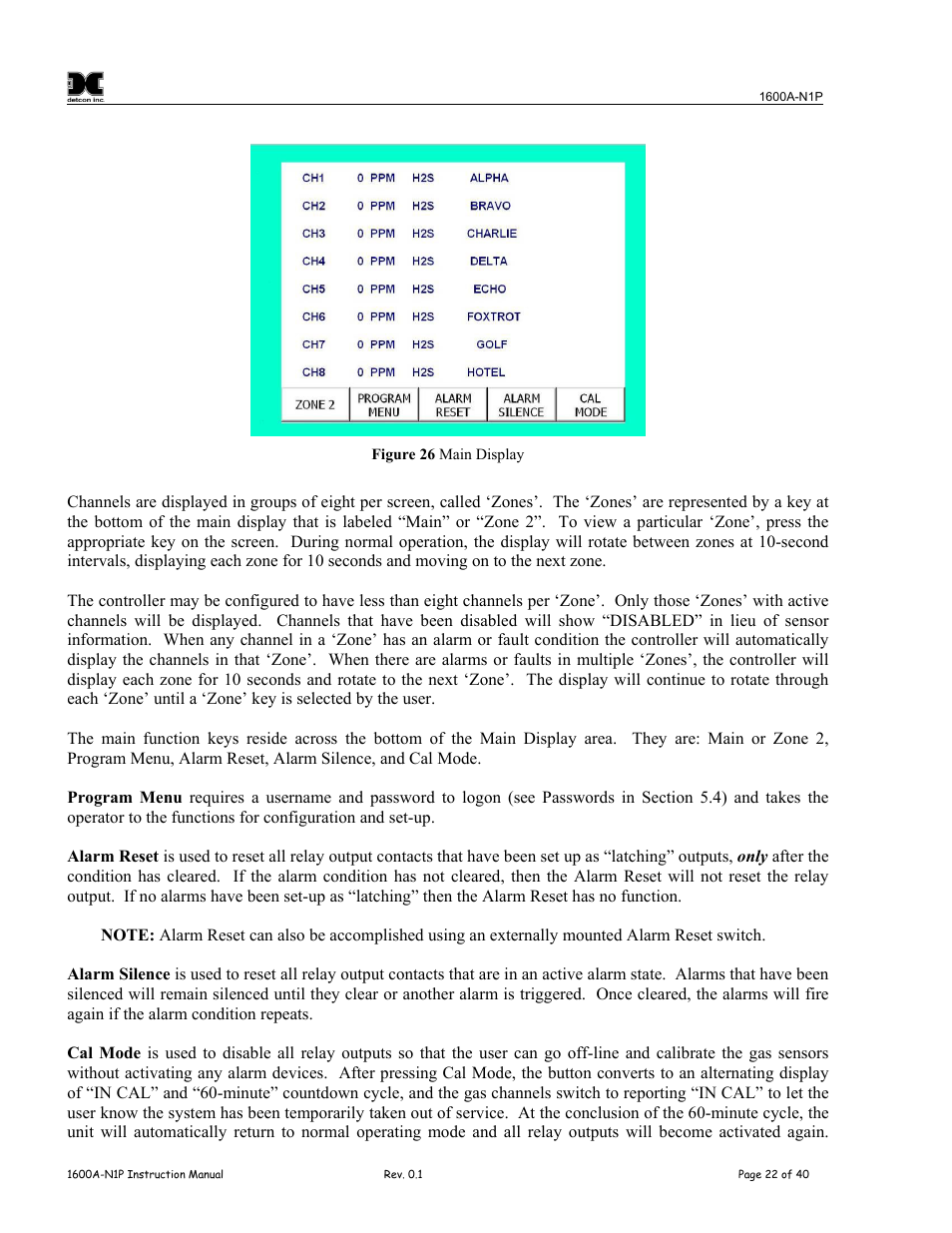 Figure 26 main display | Detcon 1600A-N1P User Manual | Page 26 / 52