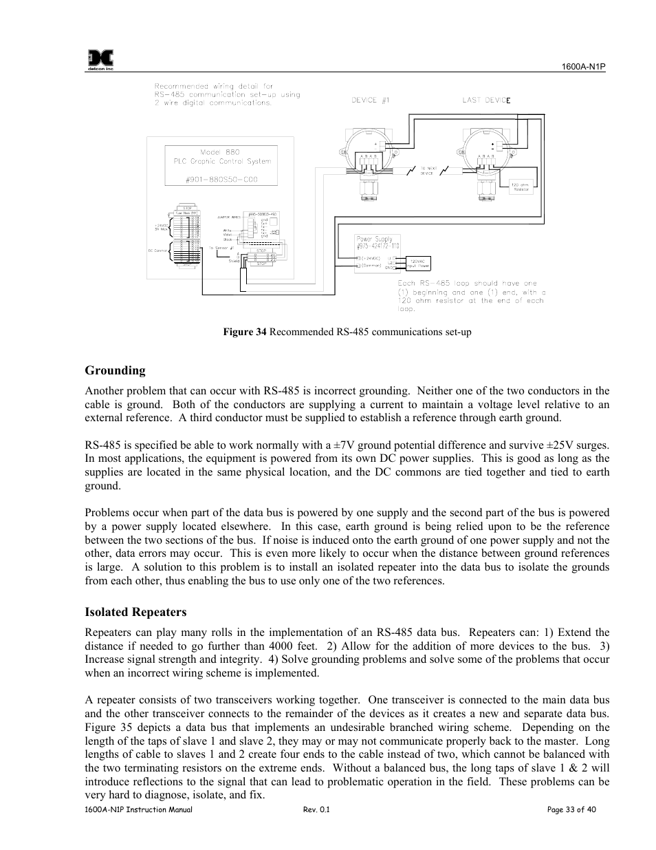 Figure 34 recommended rs-485 communications set-up | Detcon 1600A-N1P User Manual | Page 37 / 52