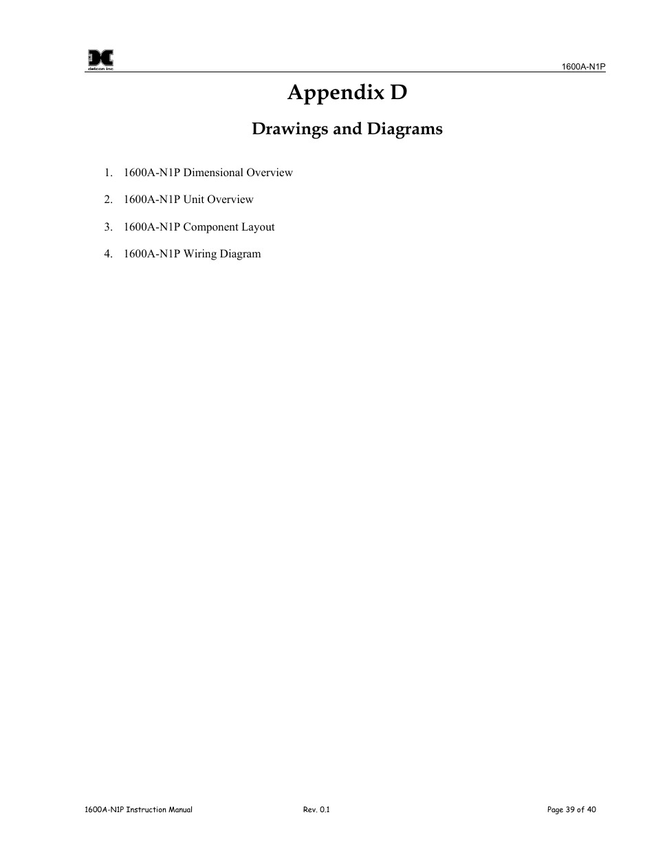 Appendix d, Drawings and diagrams | Detcon 1600A-N1P User Manual | Page 43 / 52