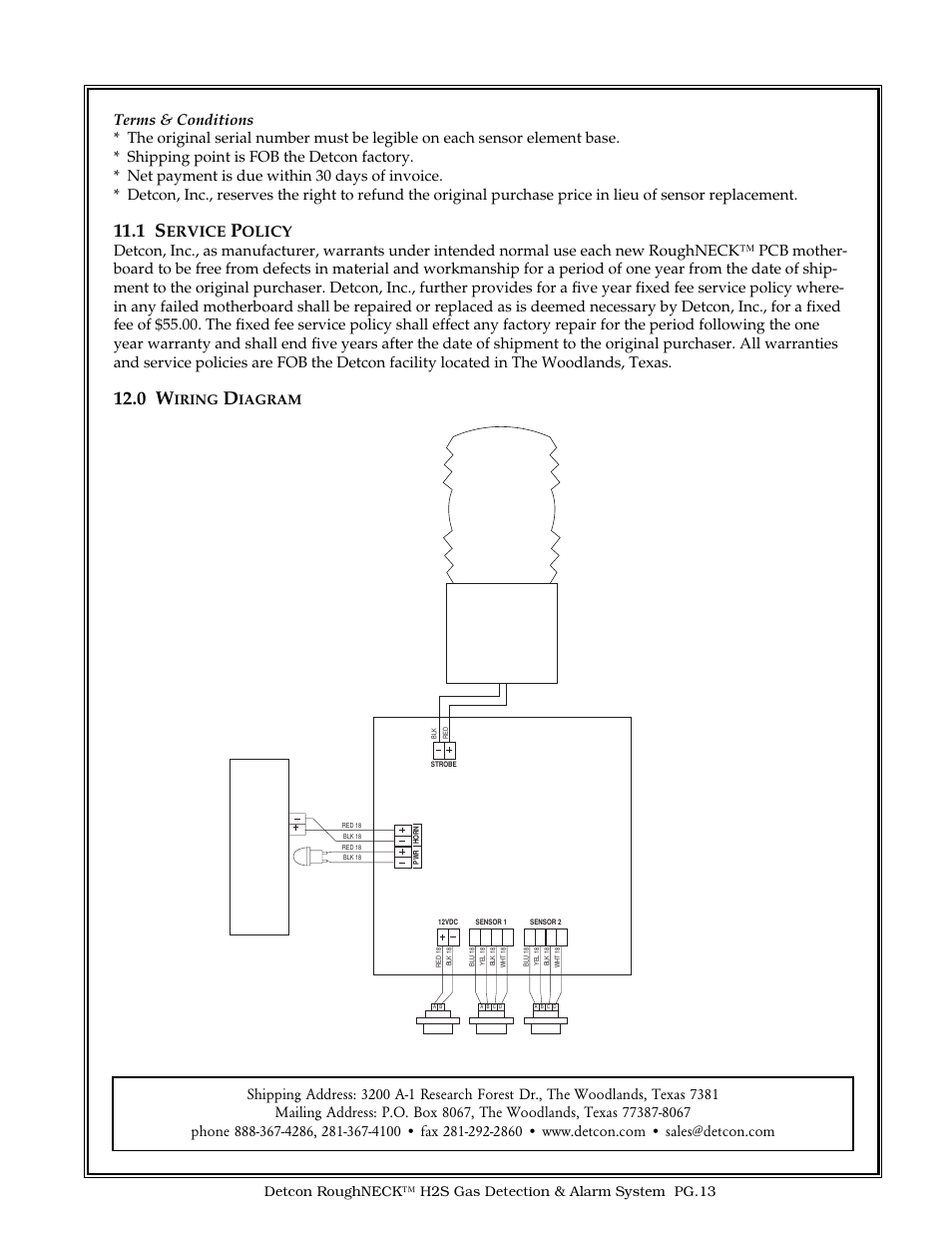 Ervice, Iring | Detcon H2S RoughNECK User Manual | Page 13 / 13