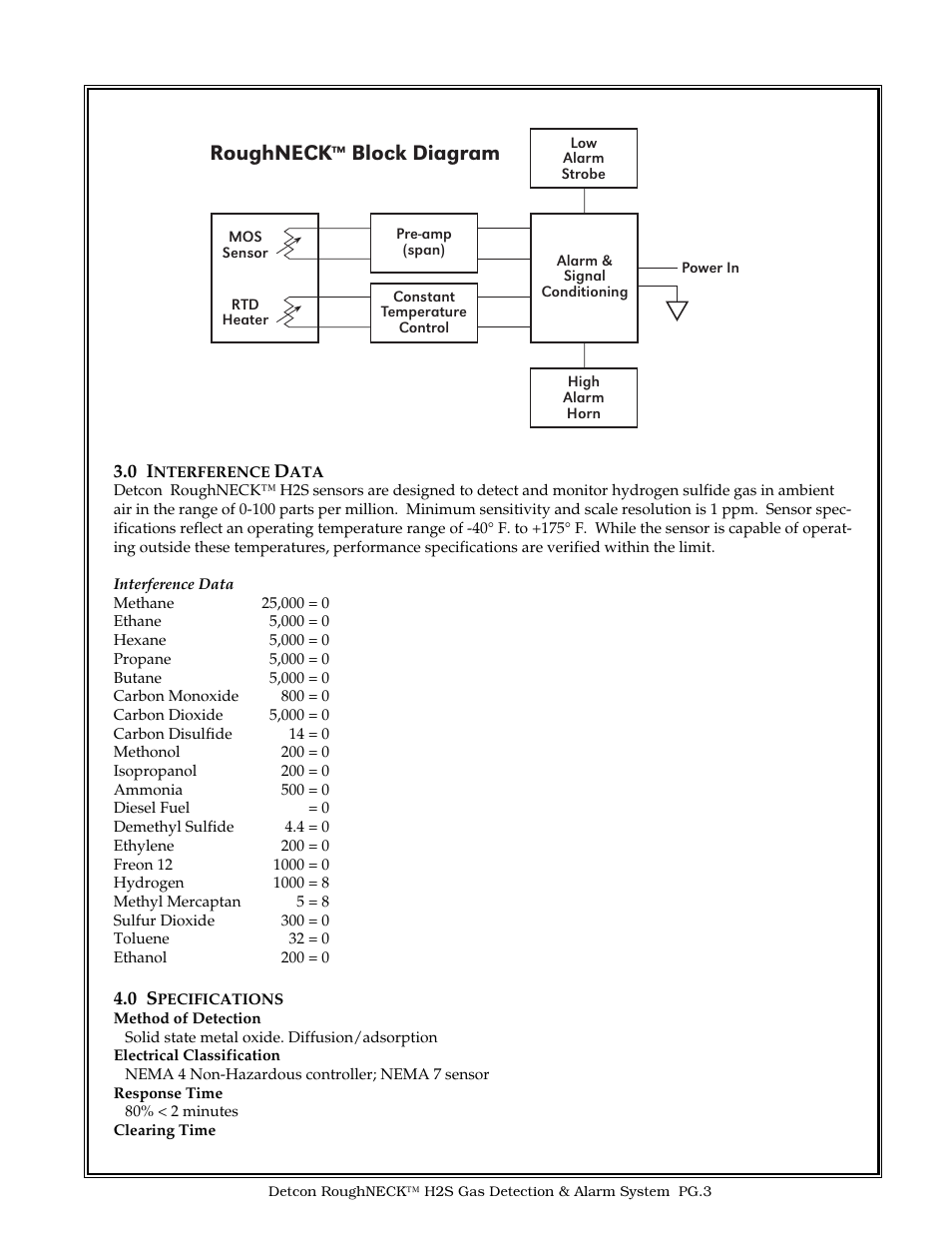 Roughneck, Block diagram | Detcon H2S RoughNECK User Manual | Page 3 / 13