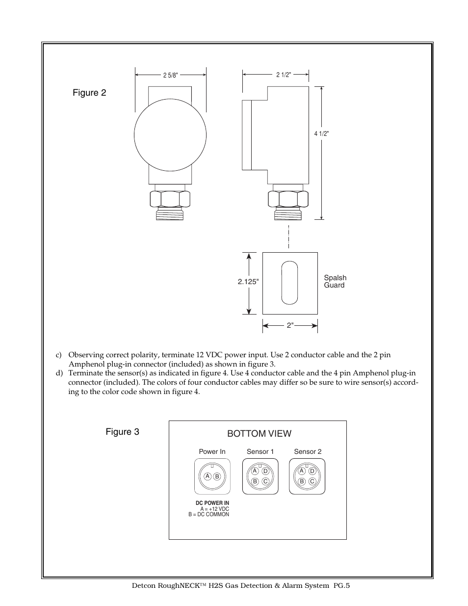 Bottom view, Figure 2 figure 3 | Detcon H2S RoughNECK User Manual | Page 5 / 13
