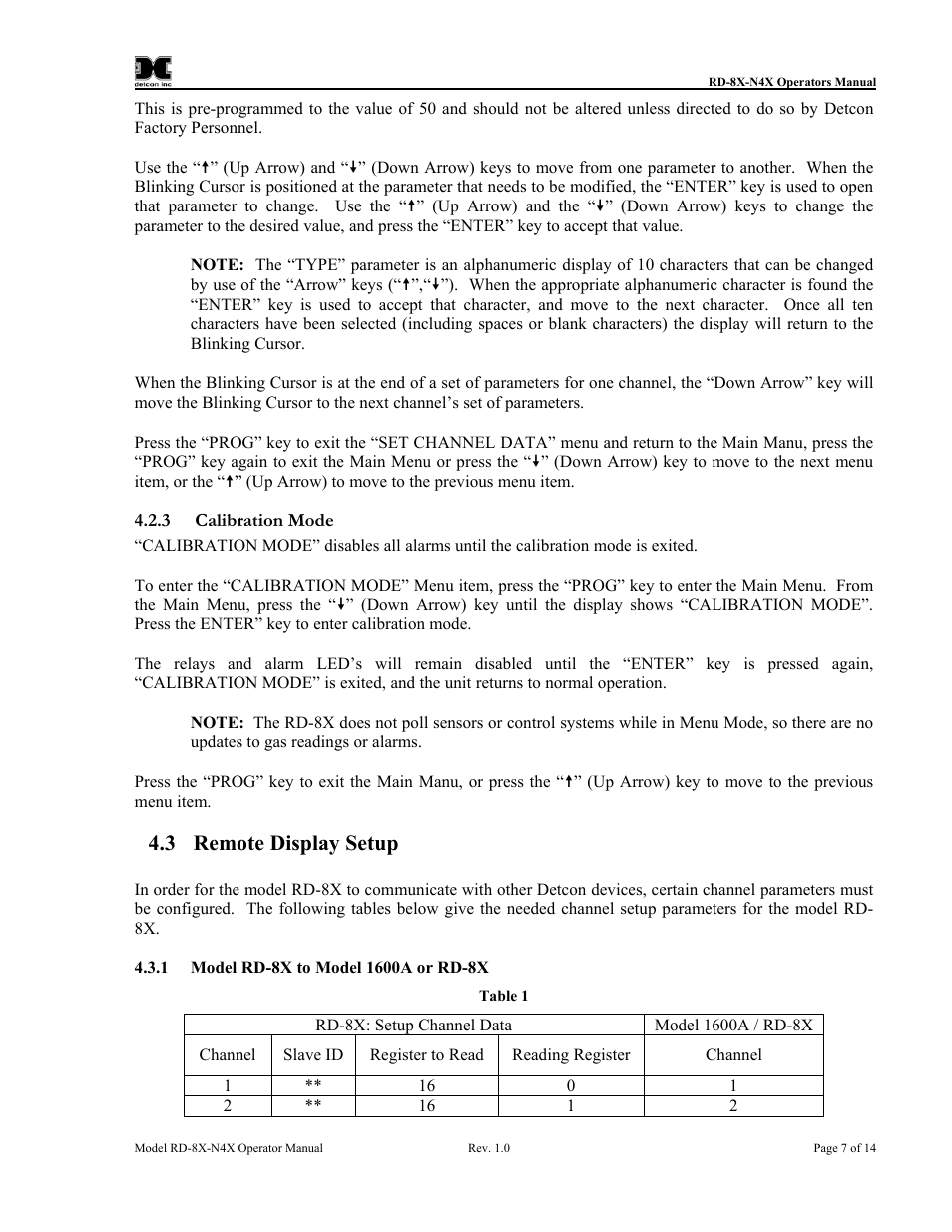 Calibration mode, Remote display setup, 3 remote display setup | Detcon RD-8X User Manual | Page 11 / 24