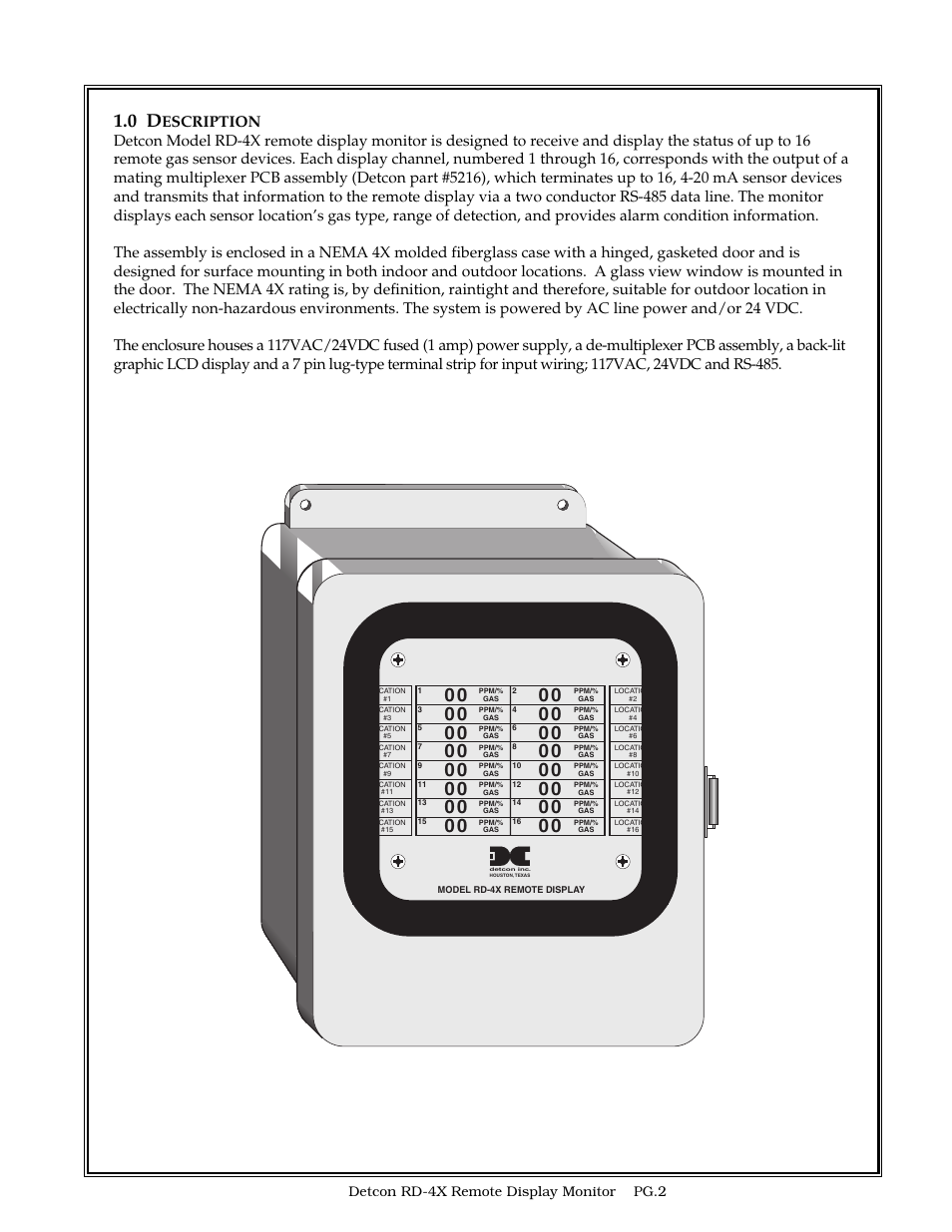 Detcon rd-4x remote display monitor pg.2 | Detcon RD-4X User Manual | Page 2 / 7