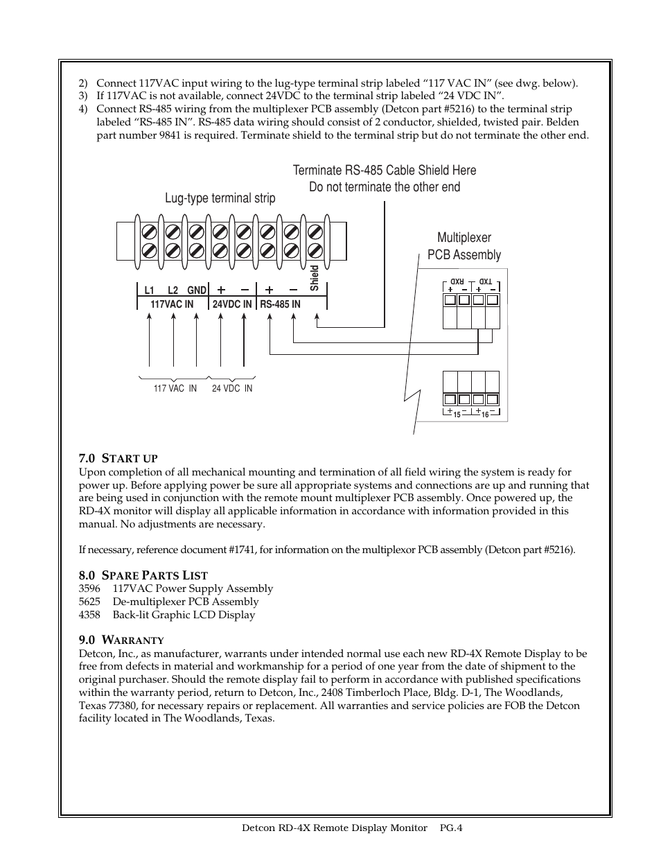 Multiplexer pcb assembly lug-type terminal strip | Detcon RD-4X User Manual | Page 4 / 7