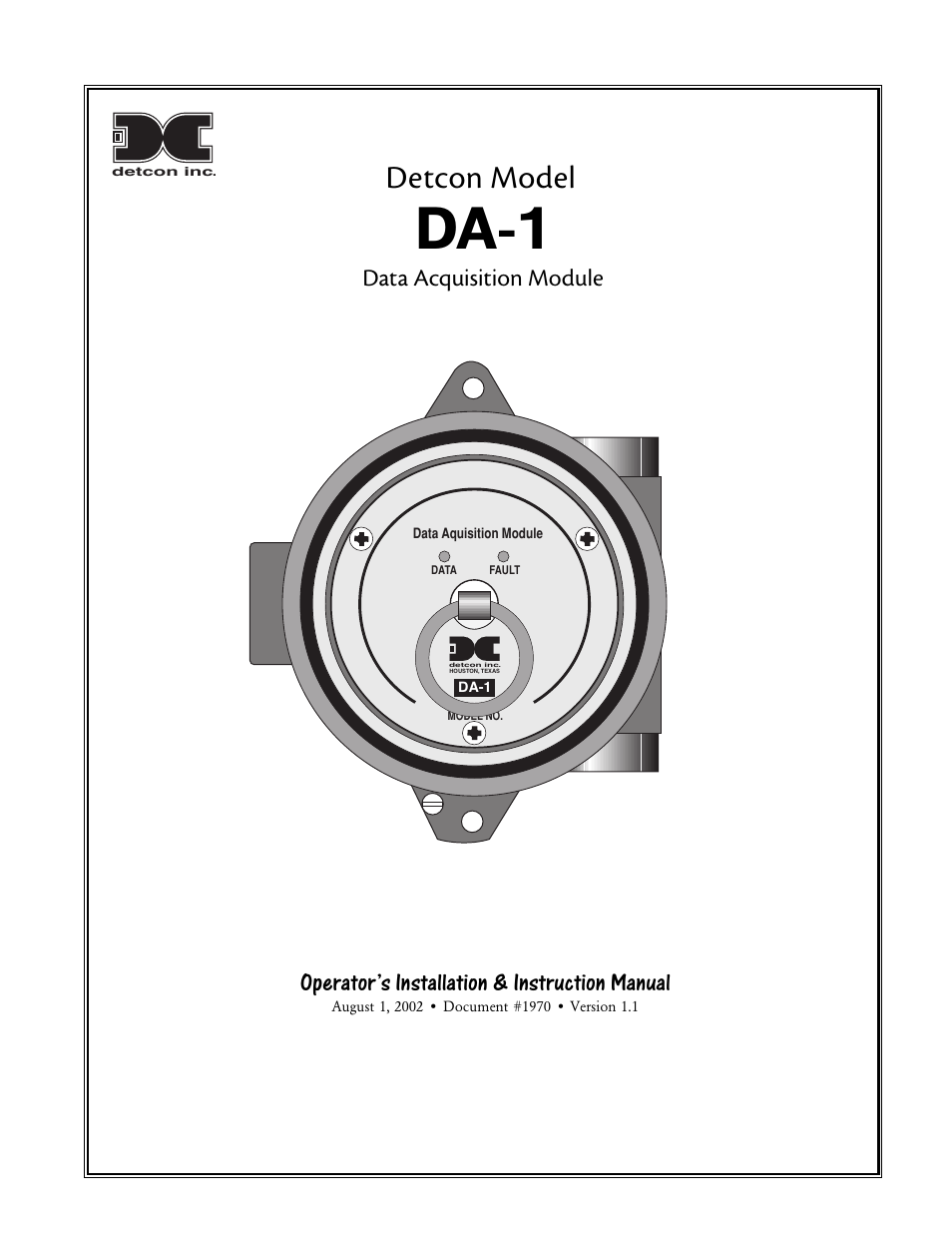 Detcon DA-1 User Manual | 8 pages