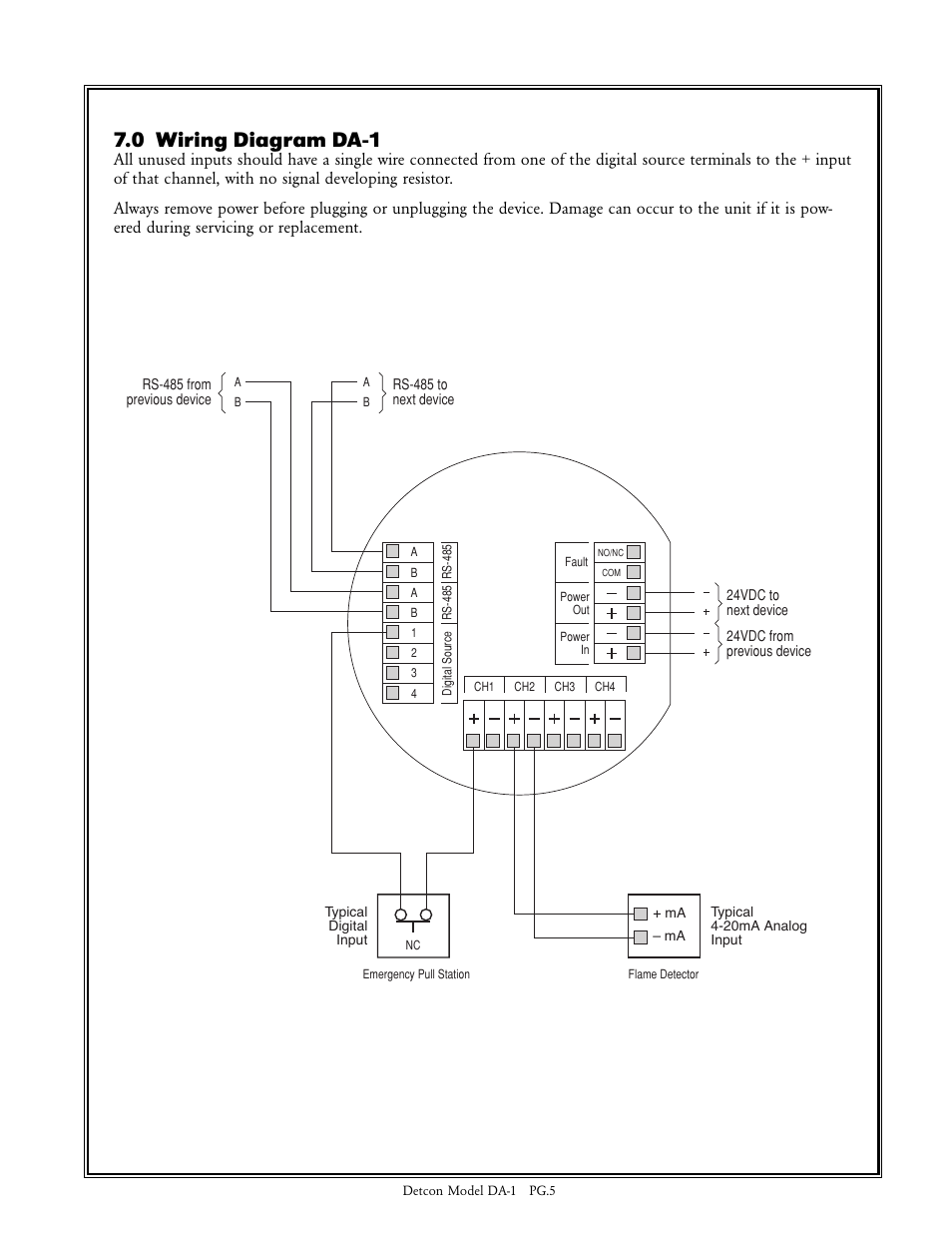 0 wiring diagram da-1 | Detcon DA-1 User Manual | Page 5 / 8