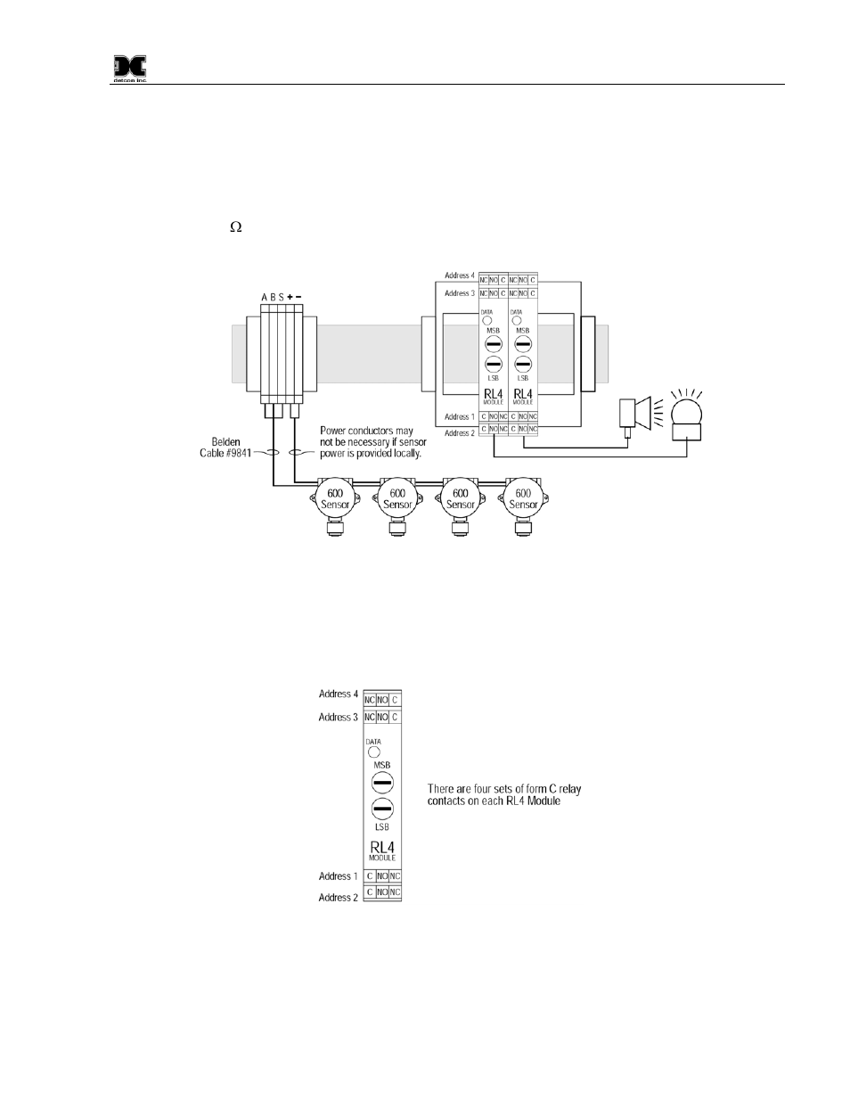 Figure 8 modbus™ gas sensor connections, Figure 9 model rl-4 relay module | Detcon 6400-N4X User Manual | Page 11 / 42