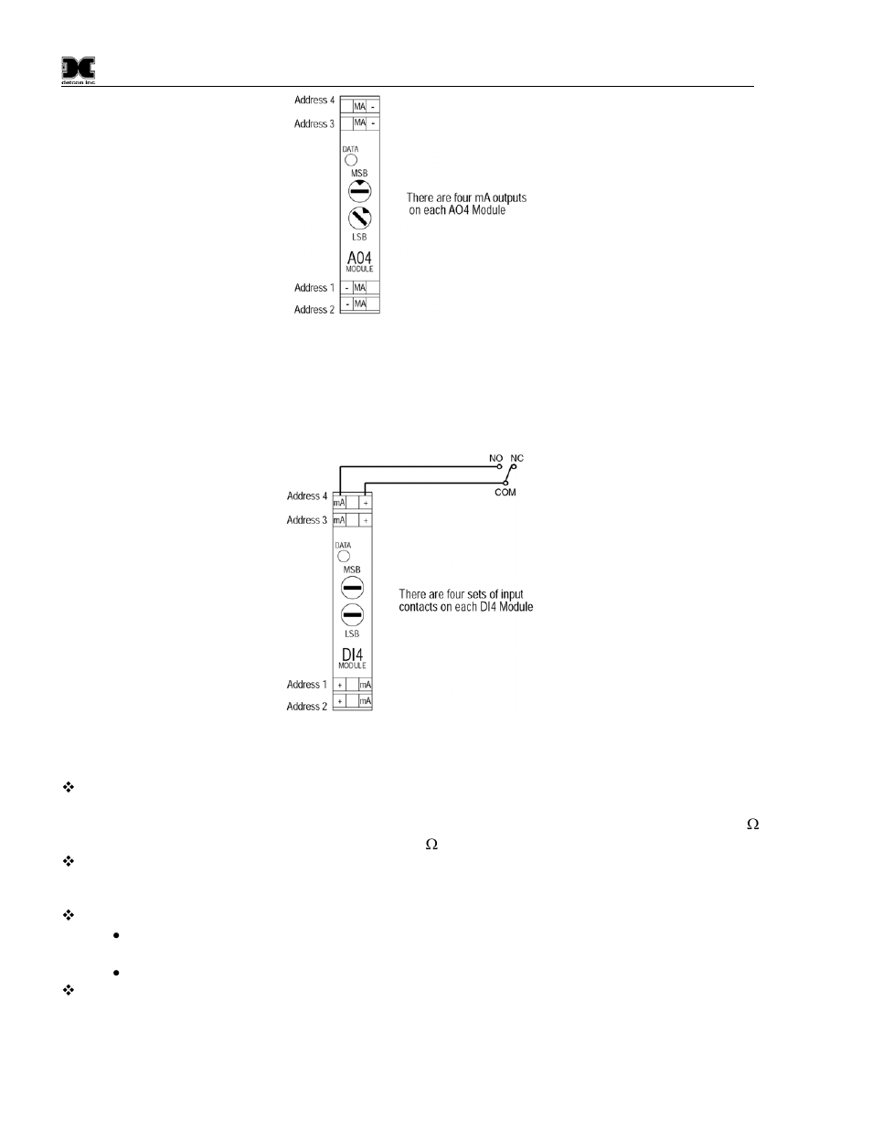 Figure 10 model ao-4 module, Figure 11 model di-4 module | Detcon 6400-N4X User Manual | Page 12 / 42