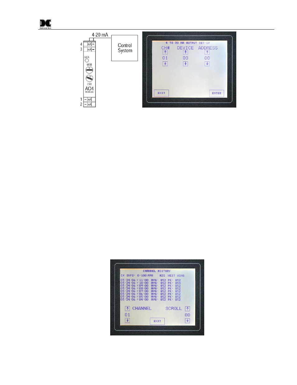 9 view channel history, View channel history, Figure 26 set-up 4-20ma outputs | Figure 27 view channel history | Detcon 6400-N4X User Manual | Page 23 / 42