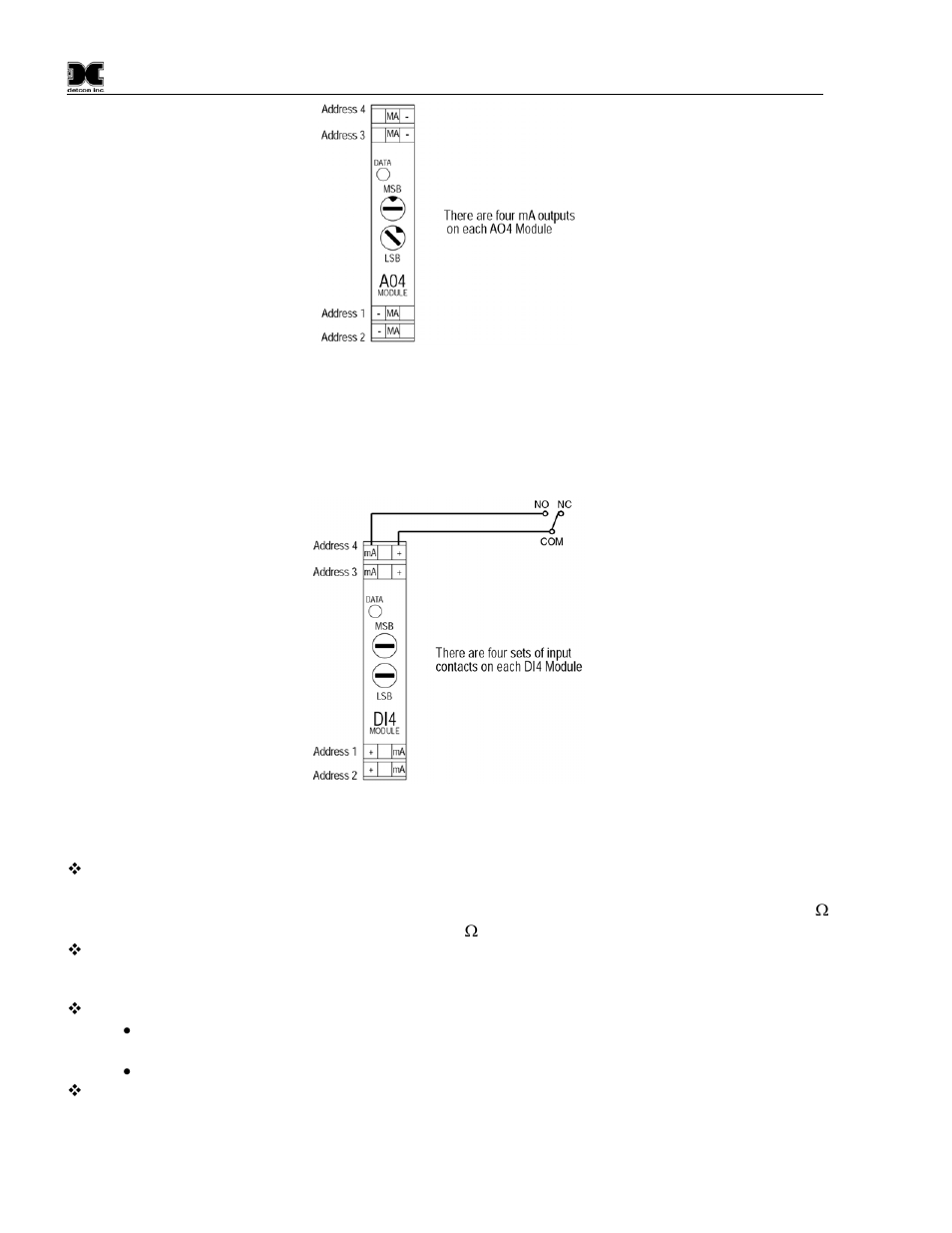 Figure 10 model ao-4 module, Figure 11 model di-4 module | Detcon 6400-N1P User Manual | Page 12 / 42