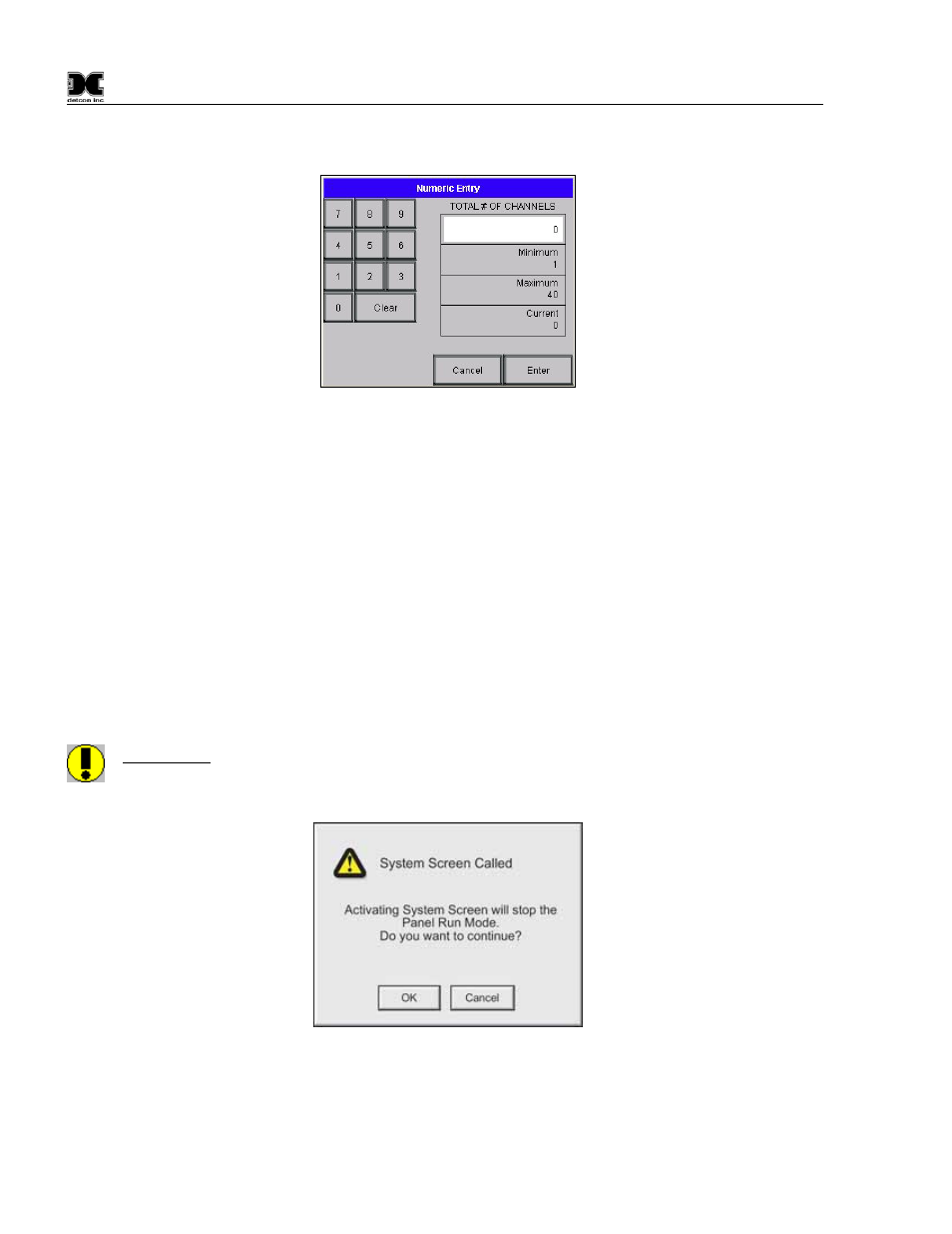2 clock and screen adjustments, Clock and screen adjustments, Figure 9 input keypad | Figure 10 warning screen | Detcon 880RS-N4X User Manual | Page 10 / 23