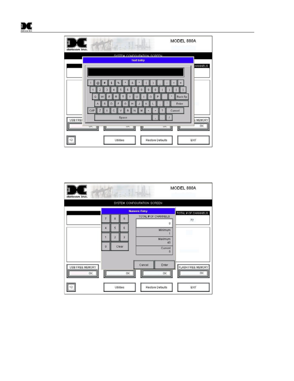 Figure 18 inputting the facility name, Figure 19 inputting the number of channels | Detcon 880RS-N4X User Manual | Page 14 / 23