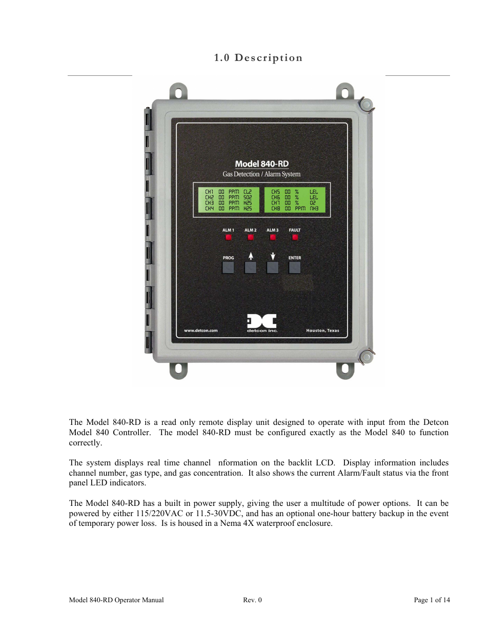 0 description | Detcon 840-RD User Manual | Page 5 / 18