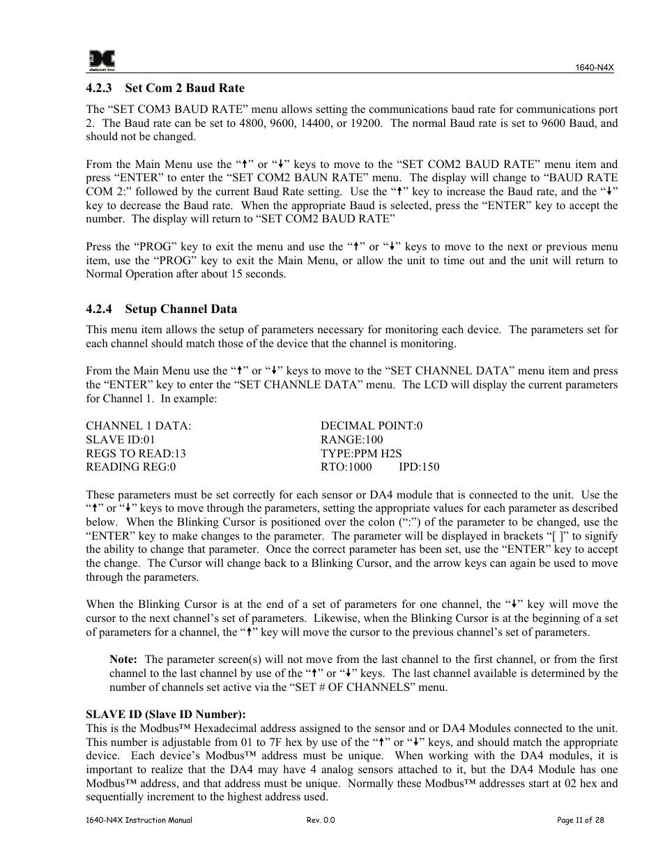 3 set com 2 baud rate, 4 setup channel data, Set com 2 baud rate | Setup channel data | Detcon 1640-N4X User Manual | Page 15 / 38