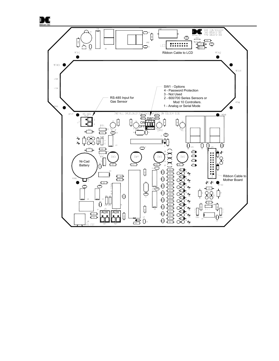 4 serial input gas sensors, Serial input gas sensors, Figure 5 control board layout | Pcb. (refer to figure 5, See figure 5 | Detcon 840 User Manual | Page 11 / 33