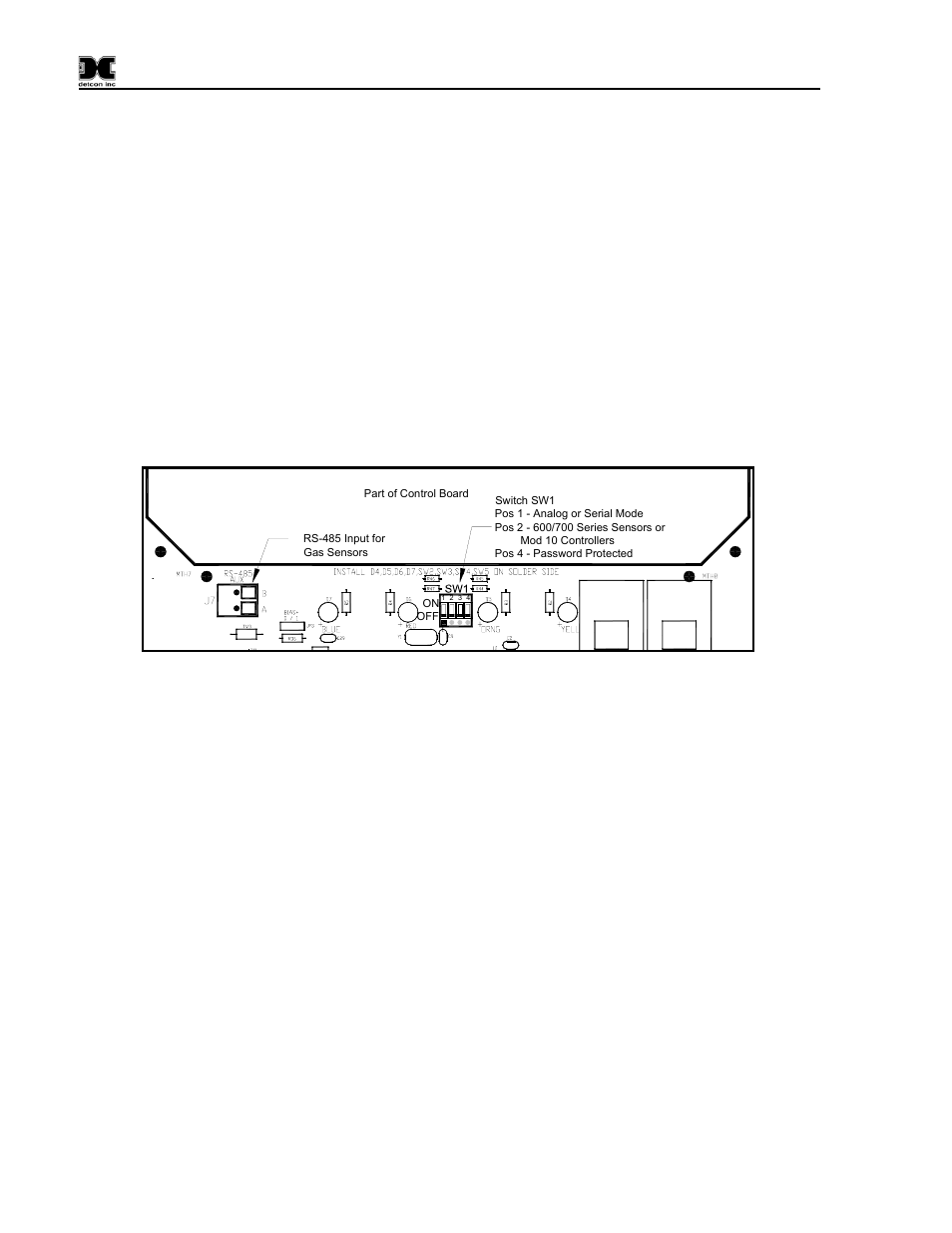 System configuration, 1 analog/serial input selection, 2 password protection | 3 navigating the menus, Analog/serial input selection, Password protection, Navigating the menus, Figure 7 switch sw1 | Detcon 840 User Manual | Page 14 / 33