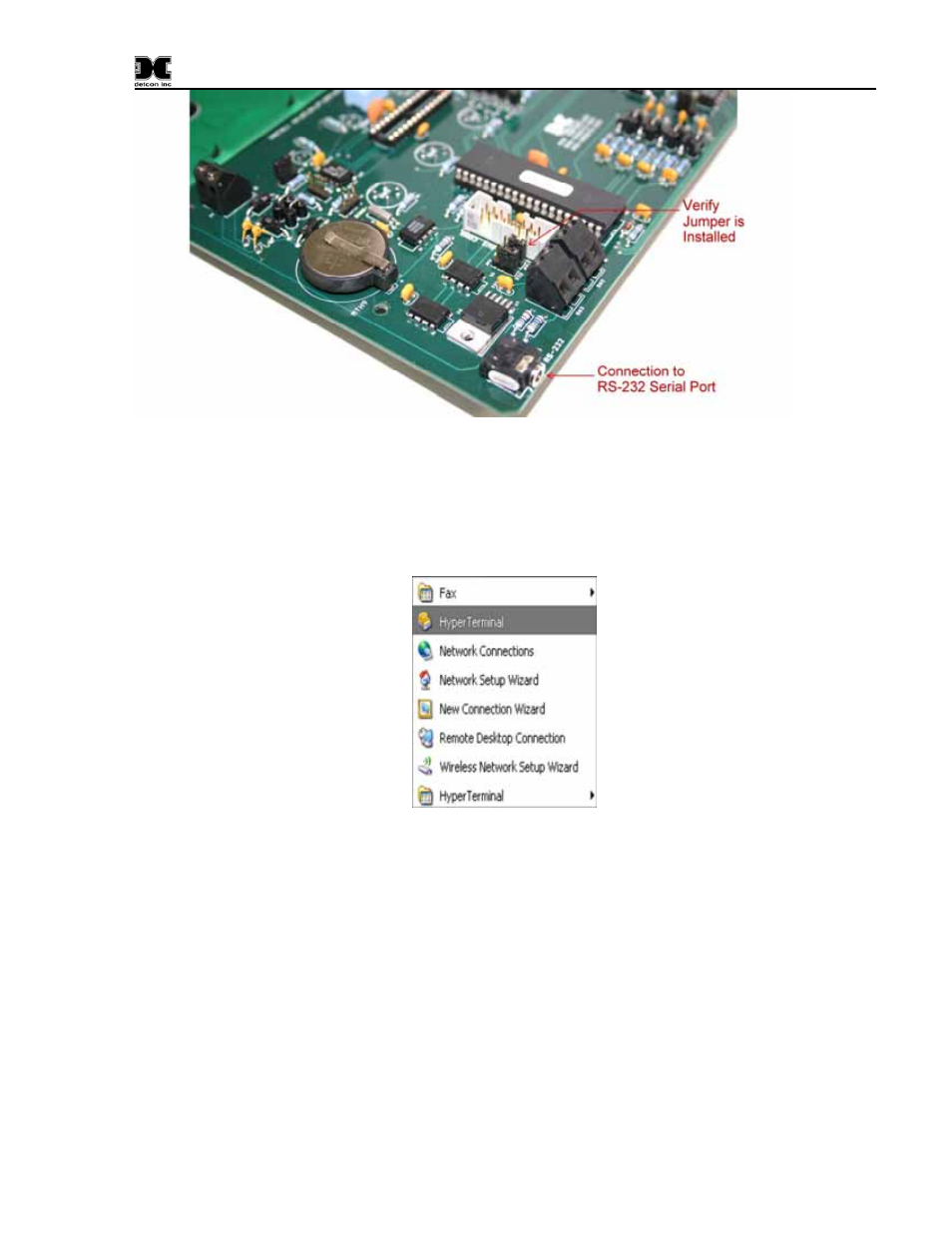 Figure 10 serial connection and jumper locations, Figure 11 invoking hyper terminal | Detcon 840 User Manual | Page 25 / 33