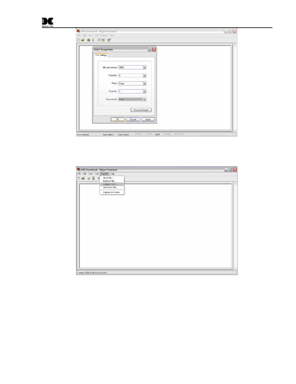 Figure 14 communications port properties, Figure 15 setting up capture | Detcon 840 User Manual | Page 27 / 33