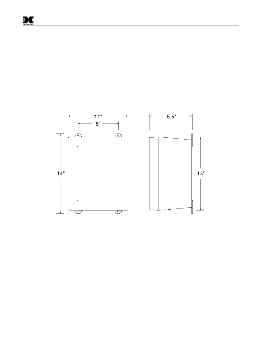 Installation, 1 mounting and cable penetrations, 2 power and i/o connections | 1 ac power, Mounting and cable penetrations, Power and i/o connections, Ac power, Figure 2 dimensional view of enclosure | Detcon 840 User Manual | Page 8 / 33