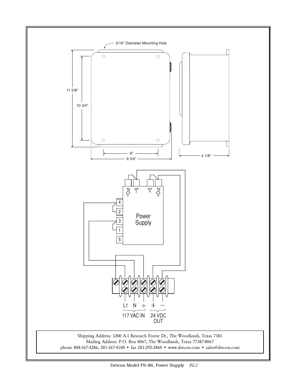 Power supply | Detcon PS-86 User Manual | Page 2 / 2