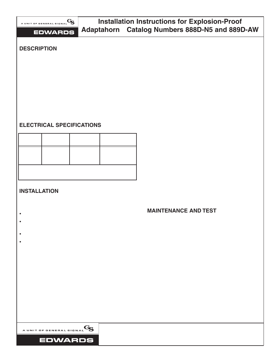 Edwards Signaling 889D-AW User Manual | 4 pages