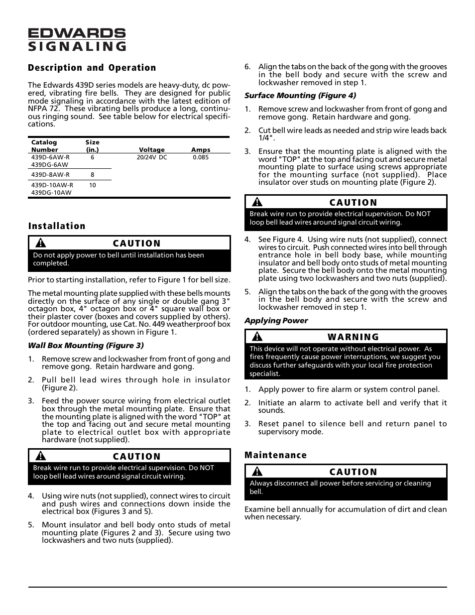 Edwards Signaling 439D Series User Manual | 3 pages