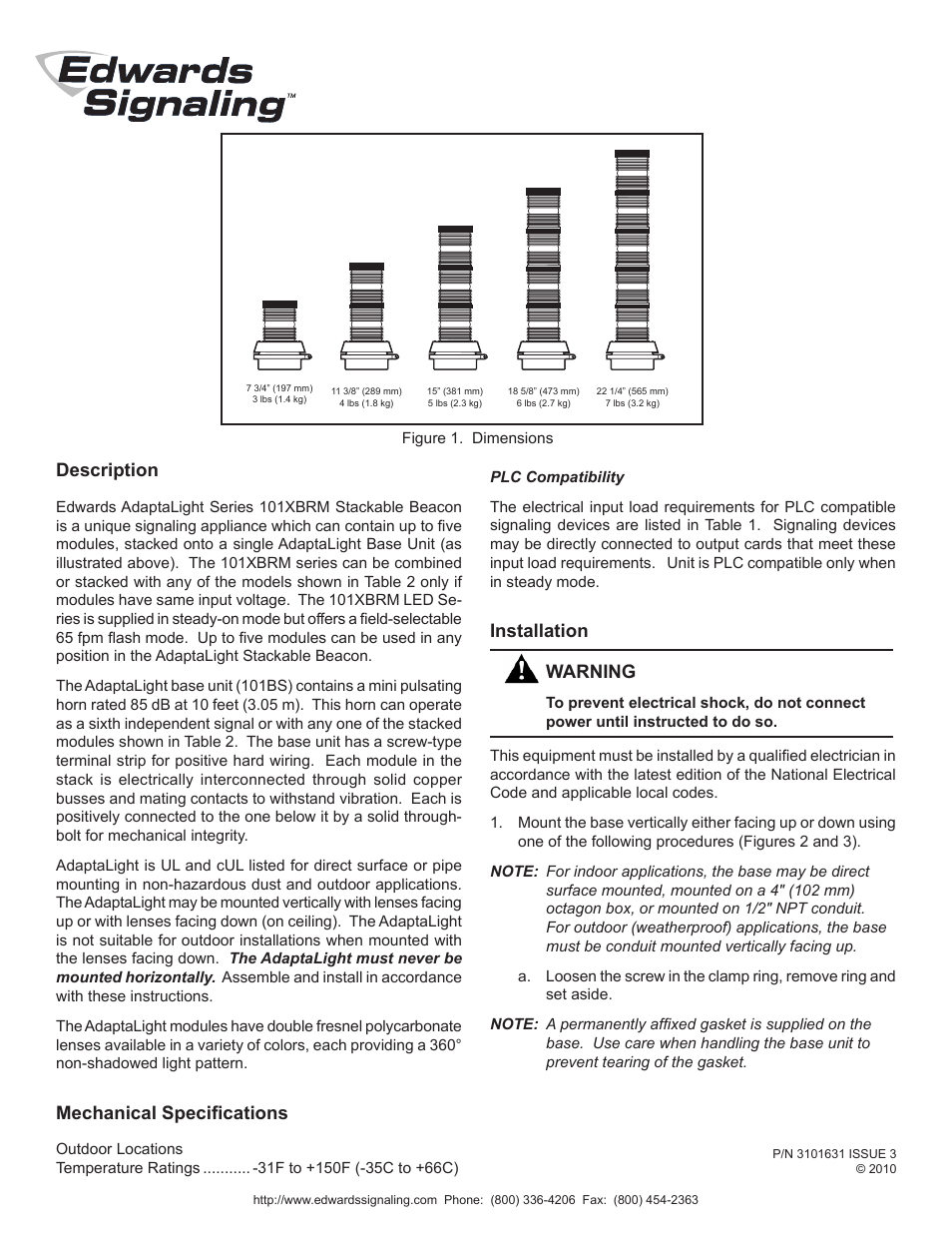 Edwards Signaling 101XBRM Series User Manual | 5 pages