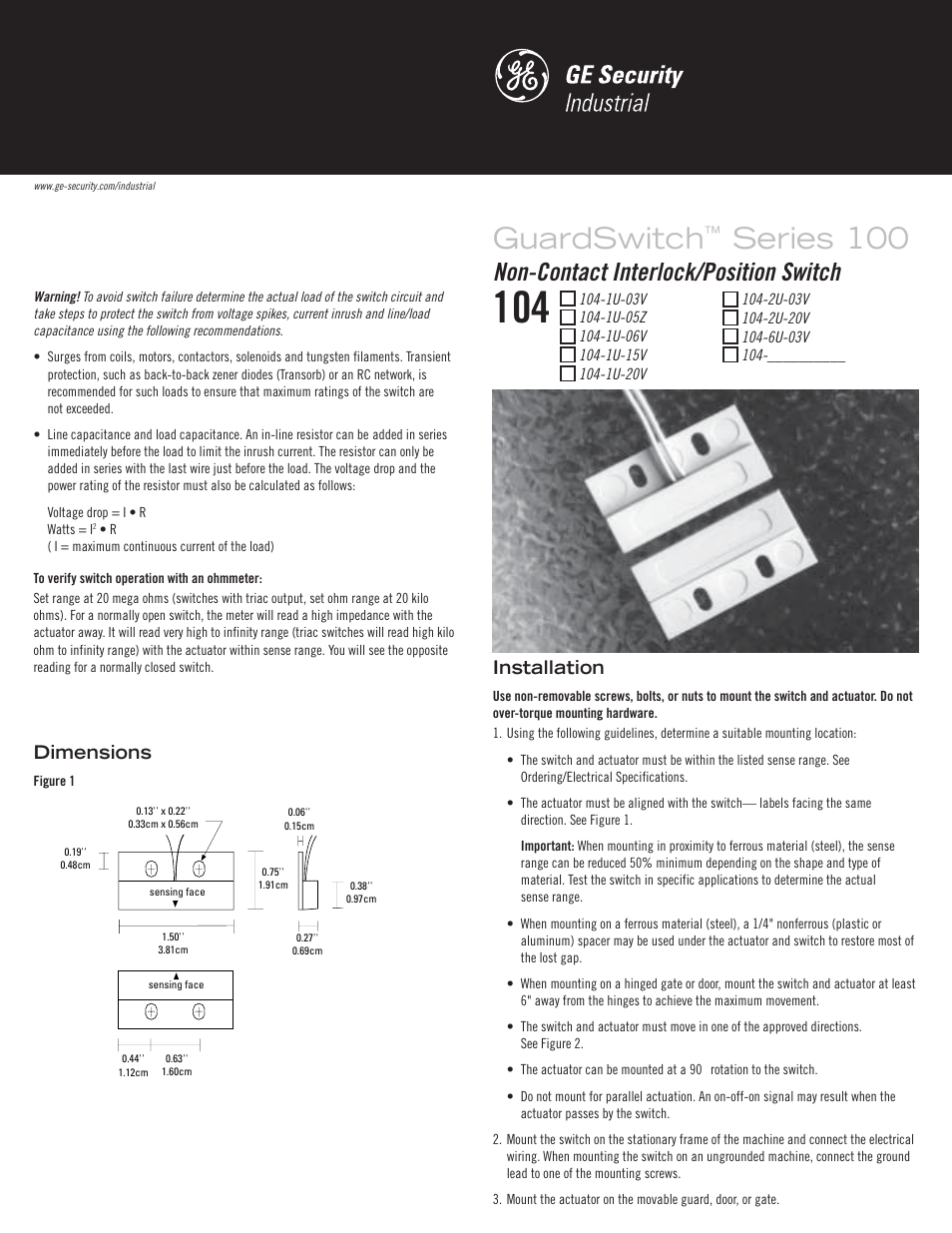 Edwards Signaling 104 GuardSwitch User Manual | 2 pages