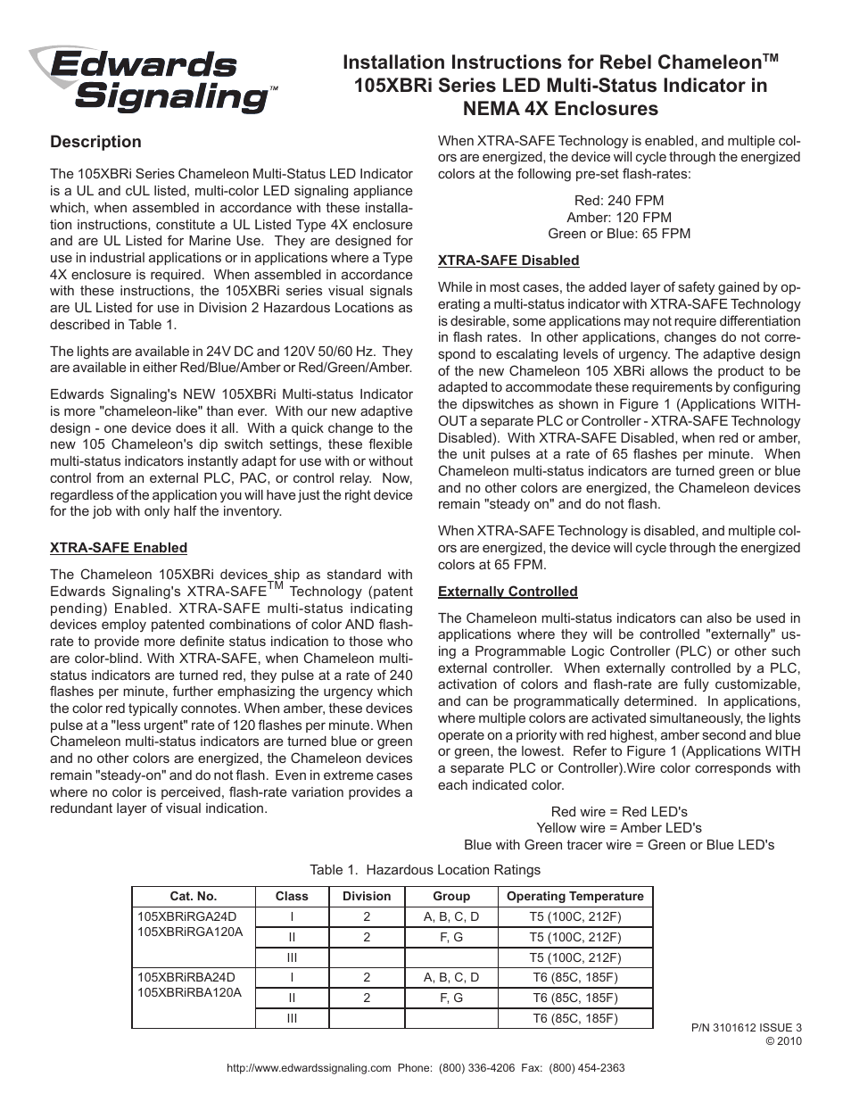 Edwards Signaling 105XBRi Series User Manual | 5 pages