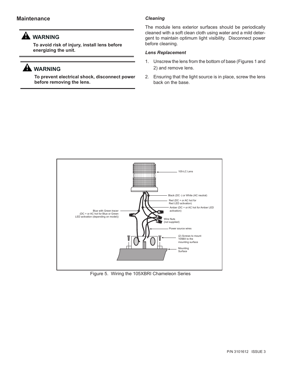 Maintenance, Warning | Edwards Signaling 105XBRi Series User Manual | Page 5 / 5
